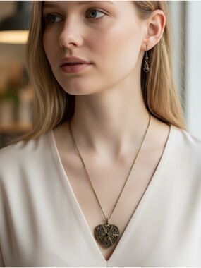 Vintage-Style Heart Pendant Necklace in Antique Gold - Women Jewelry